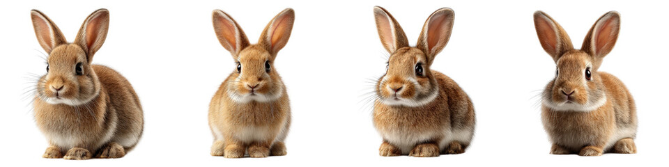 Four Adorable Rabbits Showcasing Various Expressions and Poses