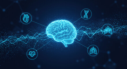 Obraz premium Human Brain Neural Network, Cognitive Functions, and Health