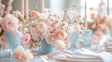 Elegant Floral Arrangement on Table Setting for Event