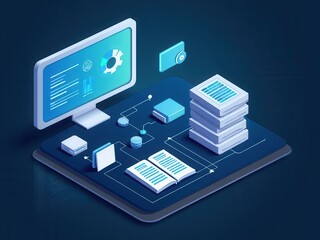 Document Management System concept. Enterprise content management, Digital asset management, Document imaging, Workflow, Records management, Online document file data software.