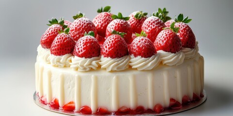 Celebrate a special occasion with a delightful strawberry cake topped with fresh strawberries and creamy frosting