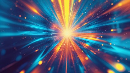 Naklejka premium Radiating central light burst sending streaks across abstract virtual space, with glowing particles