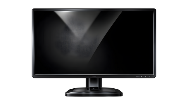 Black computer monitor with ultra-thin bezels, sharp reflections