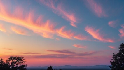Showing vibrant pink and orange clouds at rural hilltop overlook, with nature beauty