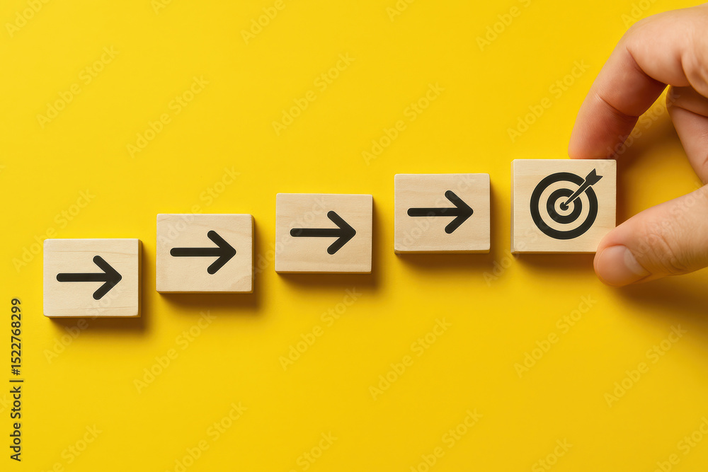 Poster progress toward a defined objective is symbolized by sequential steps guiding forward movement illus