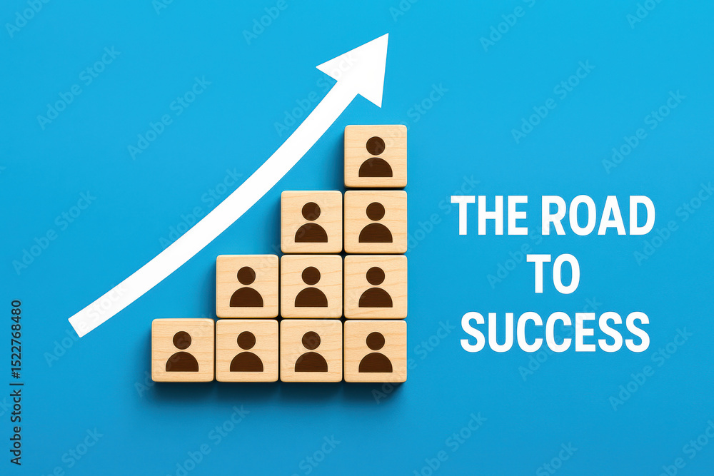 Poster growth and achievement are symbolized by building blocks arranged in ascending order with an upward 