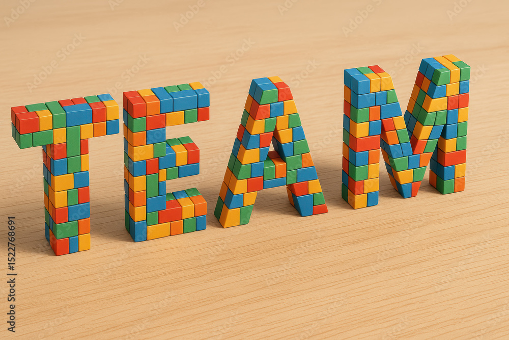 Aufkleber the colorful block letters symbolize collaboration innovation and highlighting the importance teamwo