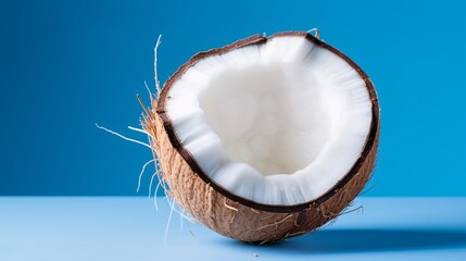 Half Coconut with White Flesh on Cyan