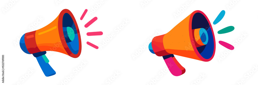 Poster colorful megaphones with vibrant designs creating a lively atmosphere for announcements and events i