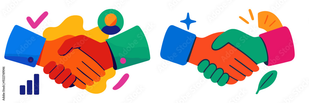 Aufkleber Hands shaking in a colorful graphic representing collaboration and agreement in a business setting during modern times