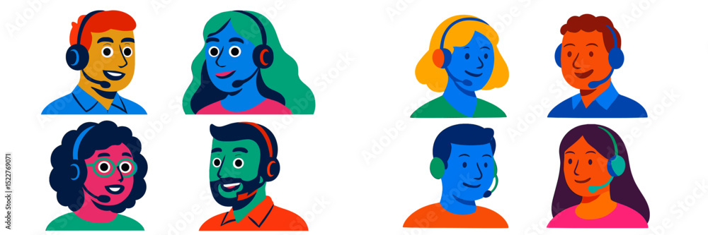Poster Diverse group of customer service representatives engaged in support activities in a virtual environment