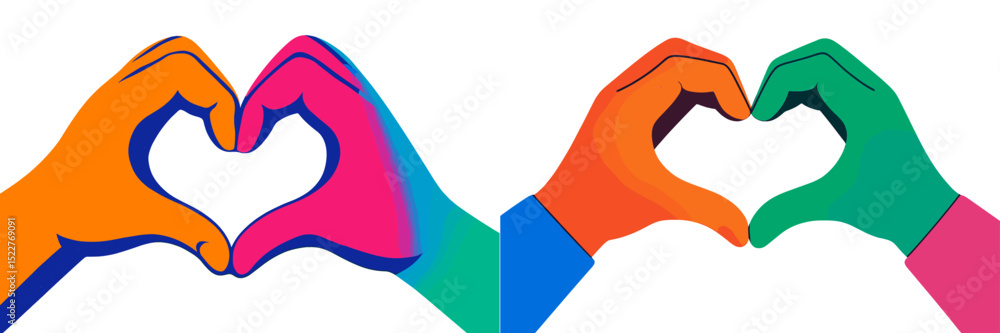 Poster colorful hands forming a heart shape symbolize love and unity in a modern artistic style