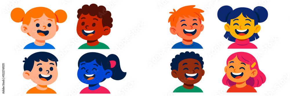 Poster group of diverse children smiling and enjoying time together in a colorful setting during a sunny da