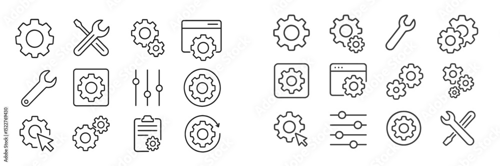 Poster Gear icons representing various mechanical and technical concepts in a minimalist design style