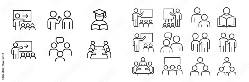 Poster illustration of various educational activities and group interactions during a training or workshop 