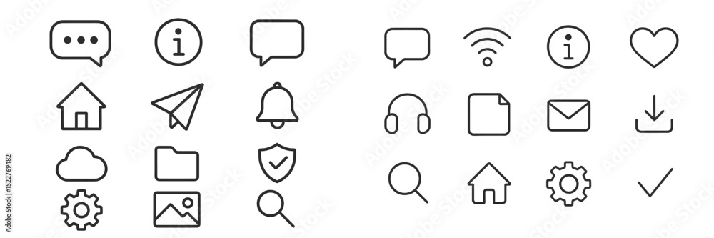 Leinwandbilder Collection of various line icons representing communication, technology, and navigation for digital applications