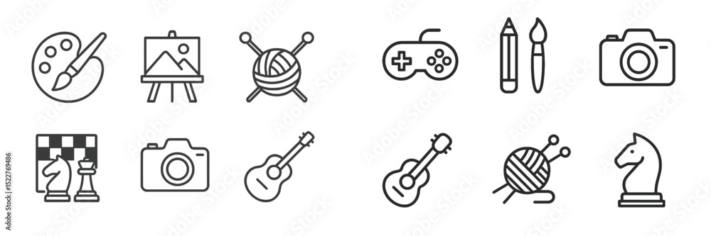 Poster fun creative icons representing various hobbies and artistic activities in a modern line art style