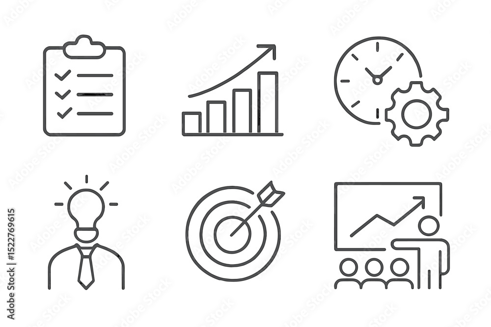 Poster business growth concepts with checklists, graphs, and planning in a professional setting during the 
