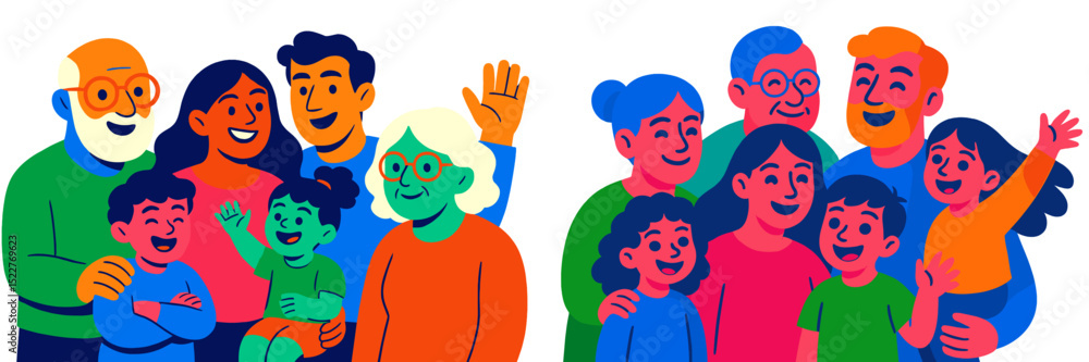 Poster families gathered in colorful celebration with smiles and joy during a cheerful gathering in a livel