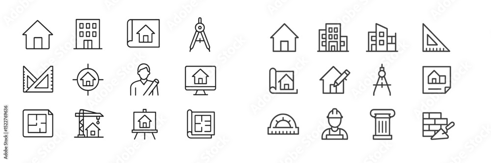 Poster Variety of construction and architecture icons depicting different building activities and tools