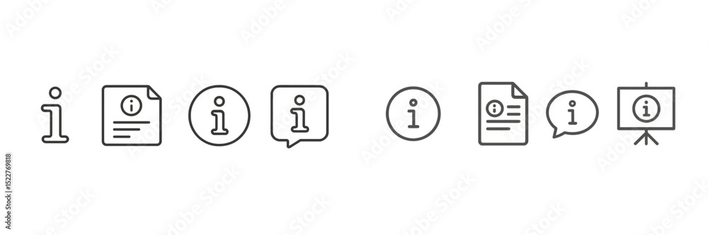 Fototapete Information icons and symbols arranged in a horizontal layout displaying various formats of conveying details and messages