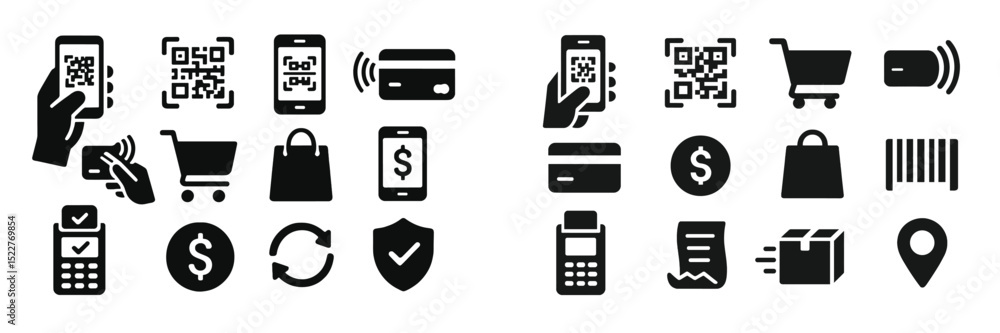 Aufkleber Various payment and shopping icons illustrating modern transactions and technology usage