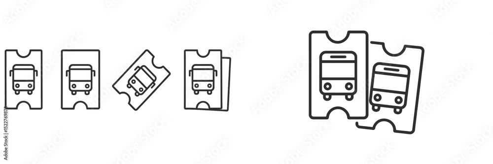 Poster public transportation ticket design featuring bus illustrations with varying sizes and orientations