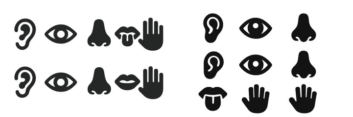 Obraz premium Unique collection of hand and facial feature icons showcases essential human expressions and senses in black and white design