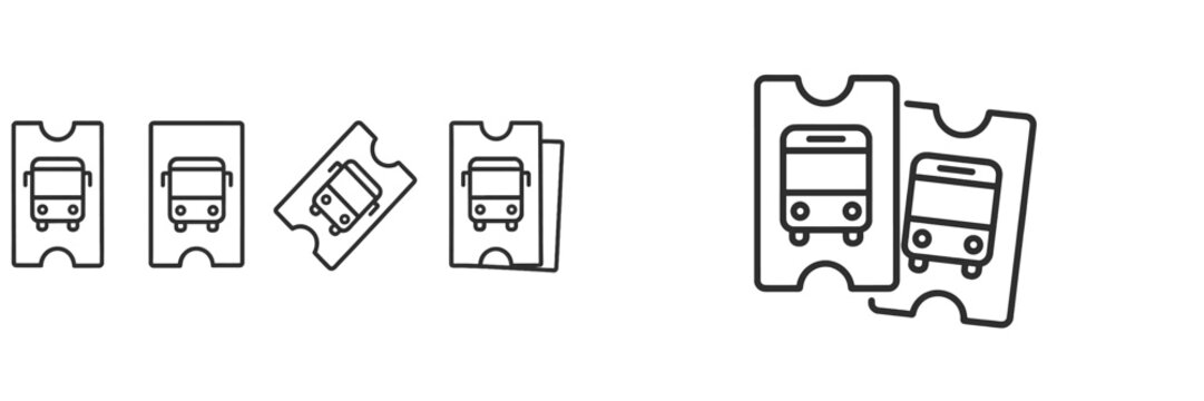 Public transportation ticket design featuring bus illustrations with varying sizes and orientations