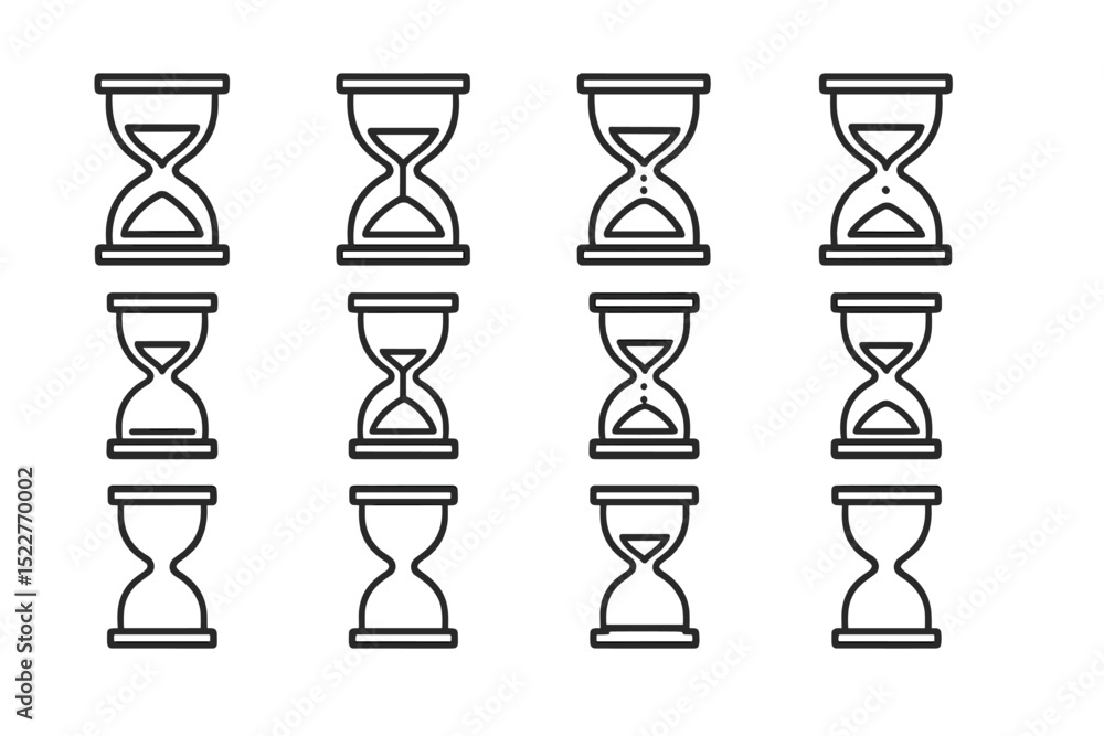 Poster Multiple hourglass illustrations showcasing various timer designs in a minimalist style
