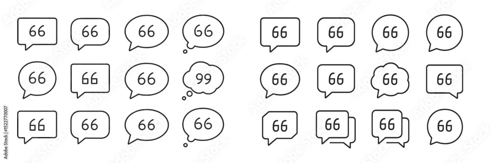 Poster Collection of various speech bubbles displaying the number 66 and a thought bubble showing the number 99 in a minimalistic style