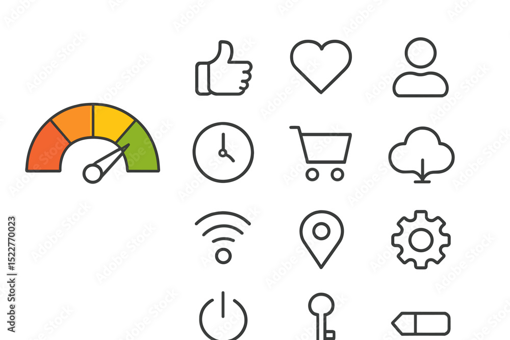 Fototapete Visual representation of gauge and various icons symbolizing user engagement and functionality