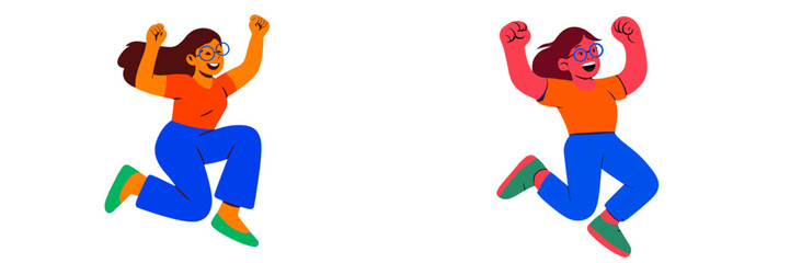 Joyful young woman celebrating with enthusiasm in a colorful and vibrant illustration during a sunny day