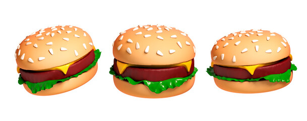 Cheeseburger with Lettuce and Sesame Seed Buns 3d render illustration. burger icon