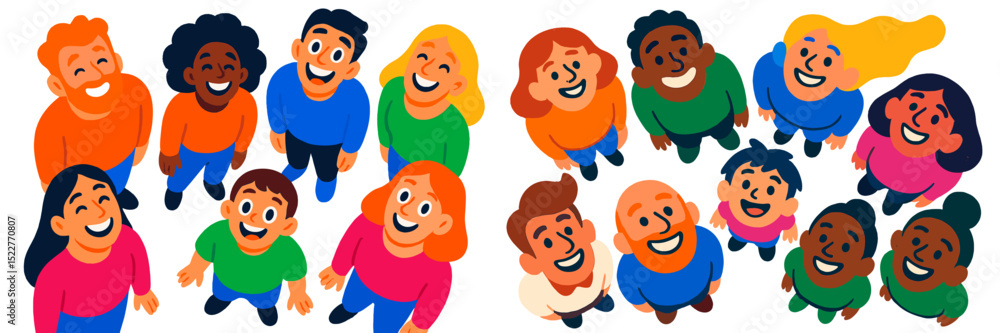 Poster group of diverse smiling people enjoying time together under bright colors in a cheerful gathering s