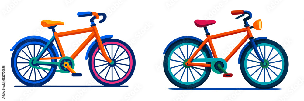 Poster colorful bicycles displayed side by side in a vibrant design studio during daylight hours