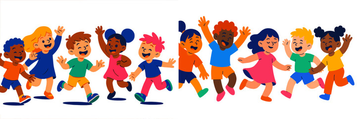 Fototapeta premium Excited children joyfully playing together outdoors during a sunny day at the park