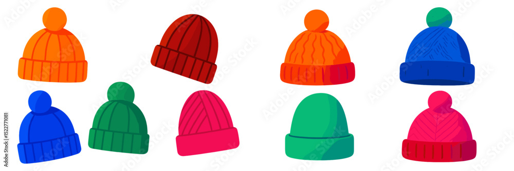 Poster Various colorful hats displayed in vibrant designs and materials on a plain background