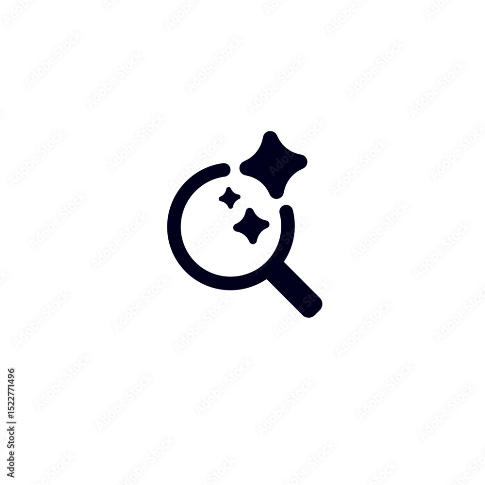 Poster ai icon featuring a magnifying glass with sparkles, symbolizing technology and discovery concepts.
