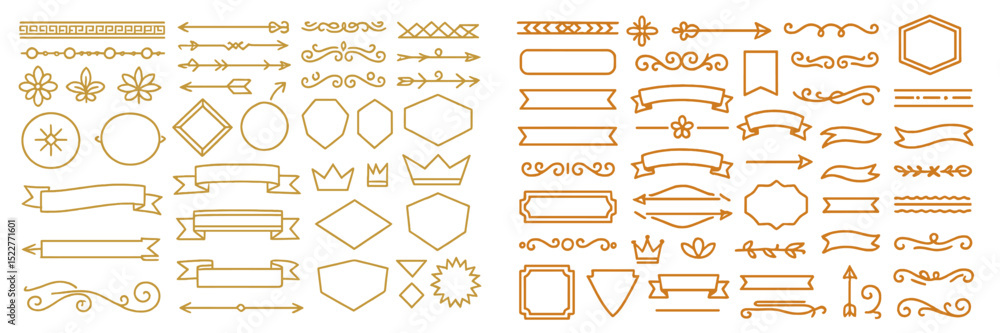 Poster Decorative golden design elements for creative projects and graphic design in a variety of shapes and styles
