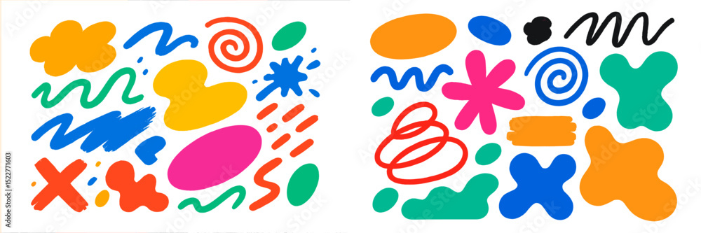 Aufkleber Colorful abstract patterns featuring various shapes and designs in a playful arrangement on a white background