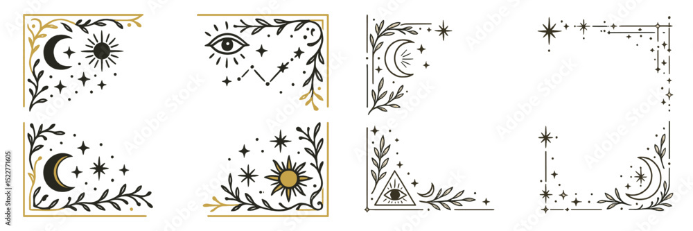 Poster Artistic border designs featuring celestial motifs and nature elements create a unique visual appeal for creative projects