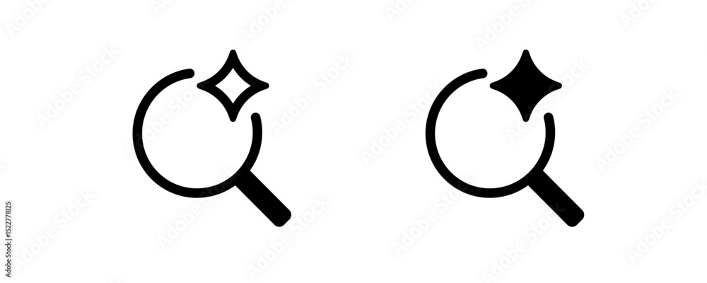 Poster artificial intelligence magnifying glass icons feature a stylized star accent in a minimal design.