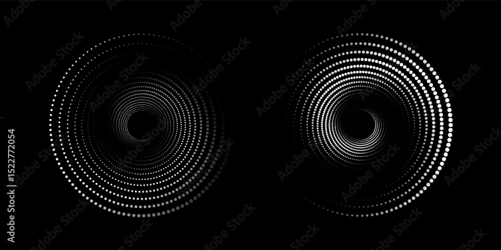 Poster modern abstract background. halftone dots in circle form. spiral logo, icon or design element. black