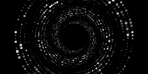 Modern abstract background. Halftone dots in circle form. Spiral logo, icon or design element. Black dots on a white background and white dots on the black side.
