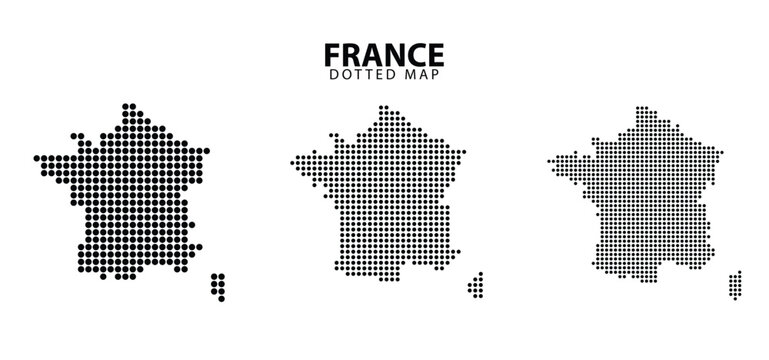 Set of France dotted map vector on white isolated