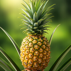 Fototapeta premium Ripe Pineapple: A Vibrant Tropical Fruit Close-Up