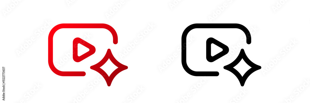 Poster dual ai symbols featuring play button and geometric shapes in black and red for modern technology.