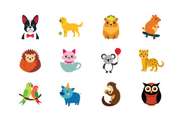 Adorable Cartoon Animals Cute Pet Illustrations for Design Projects