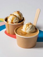 Delicious bowls of vanilla and chocolate ice cream